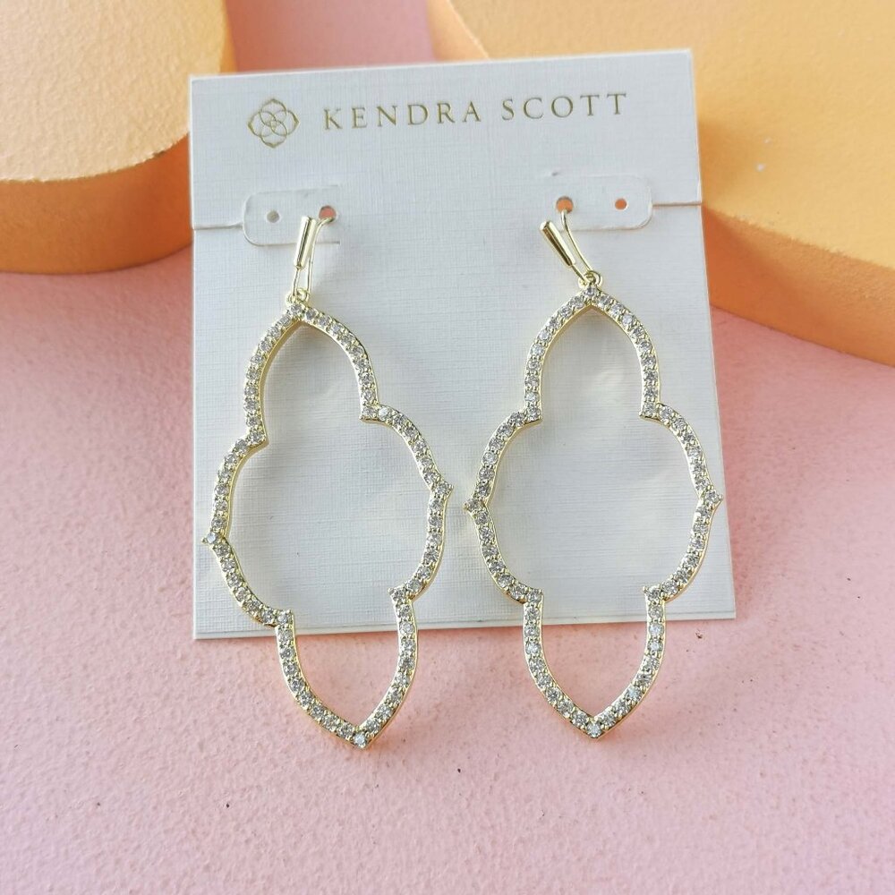 Kendra Scott Gold Pavé Open Quatrefoil Drop Earrings